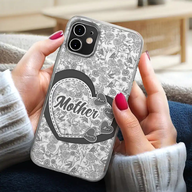 Gift For Mother, Mom - Children, Family, Happy - Mom Grandma Sweethearts Toile De Jouy Pattern - Personalized Clear Phone Case