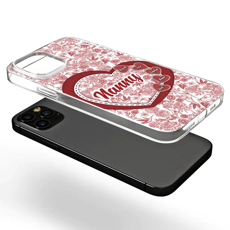 Gift For Mother, Mom - Children, Family, Happy - Mom Grandma Sweethearts Toile De Jouy Pattern - Personalized Clear Phone Case