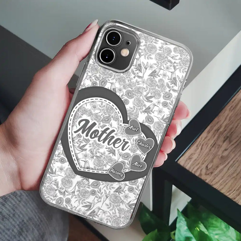 Gift For Mother, Mom - Children, Family, Happy - Mom Grandma Sweethearts Toile De Jouy Pattern - Personalized Clear Phone Case