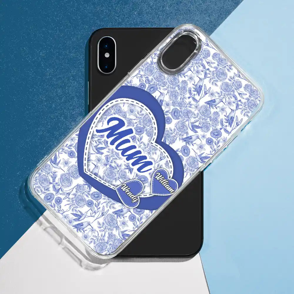 Gift For Mother, Mom - Children, Family, Happy - Mom Grandma Sweethearts Toile De Jouy Pattern - Personalized Clear Phone Case
