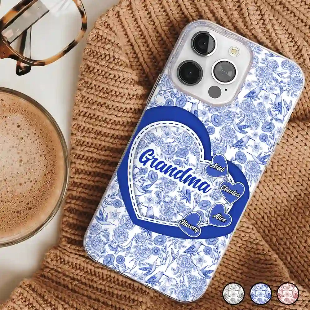 Gift For Mother, Mom - Children, Family, Happy - Mom Grandma Sweethearts Toile De Jouy Pattern - Personalized Clear Phone Case