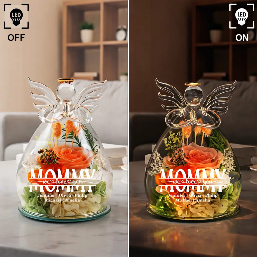 Icon,Top Market,Gift For Mother,Gift For Grandma,Top Market,Happy - Mom Grandma Flower We Love You - Personalized Flower In Glass Angel Figurine