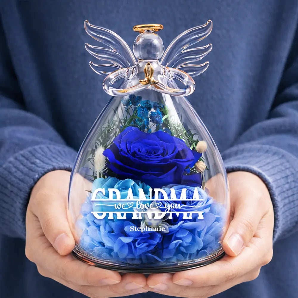Icon,Top Market,Gift For Mother,Gift For Grandma,Top Market,Happy - Mom Grandma Flower We Love You - Personalized Flower In Glass Angel Figurine