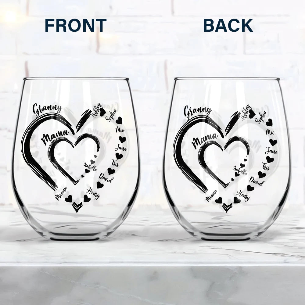 Gift For Wife,Gift For Mother,Gift For Grandma,Happy - Mom Mum Grandma Sweethearts - Personalized Stemless Wine Glass