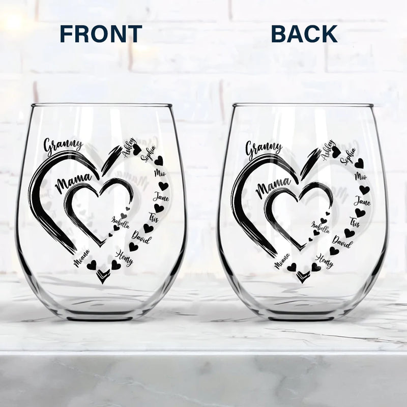 Gift For Wife,Gift For Mother,Gift For Grandma,Happy - Mom Mum Grandma Sweethearts - Personalized Stemless Wine Glass