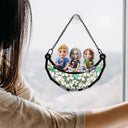 Gift For Mother, Gift For Grandma, Grandma - Grandkids, Mom - Children, Happy - Mom Nana Sitting With Children On The Moon - Personalized Window Hanging Suncatcher Ornament