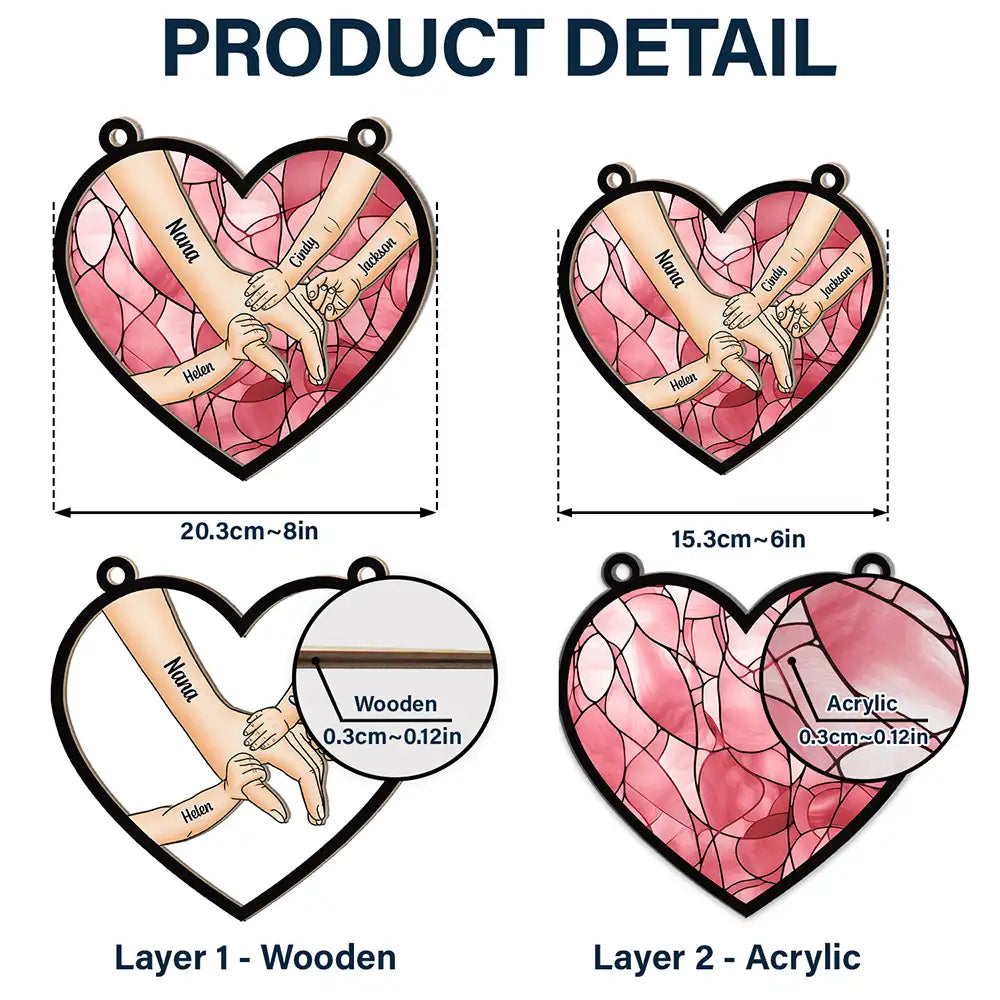 Gift For Grandma, Grandma - Grandkids, Gift For Mother, Happy - Mom Nana & Children Hands In Hands - Personalized Window Hanging Suncatcher Ornament