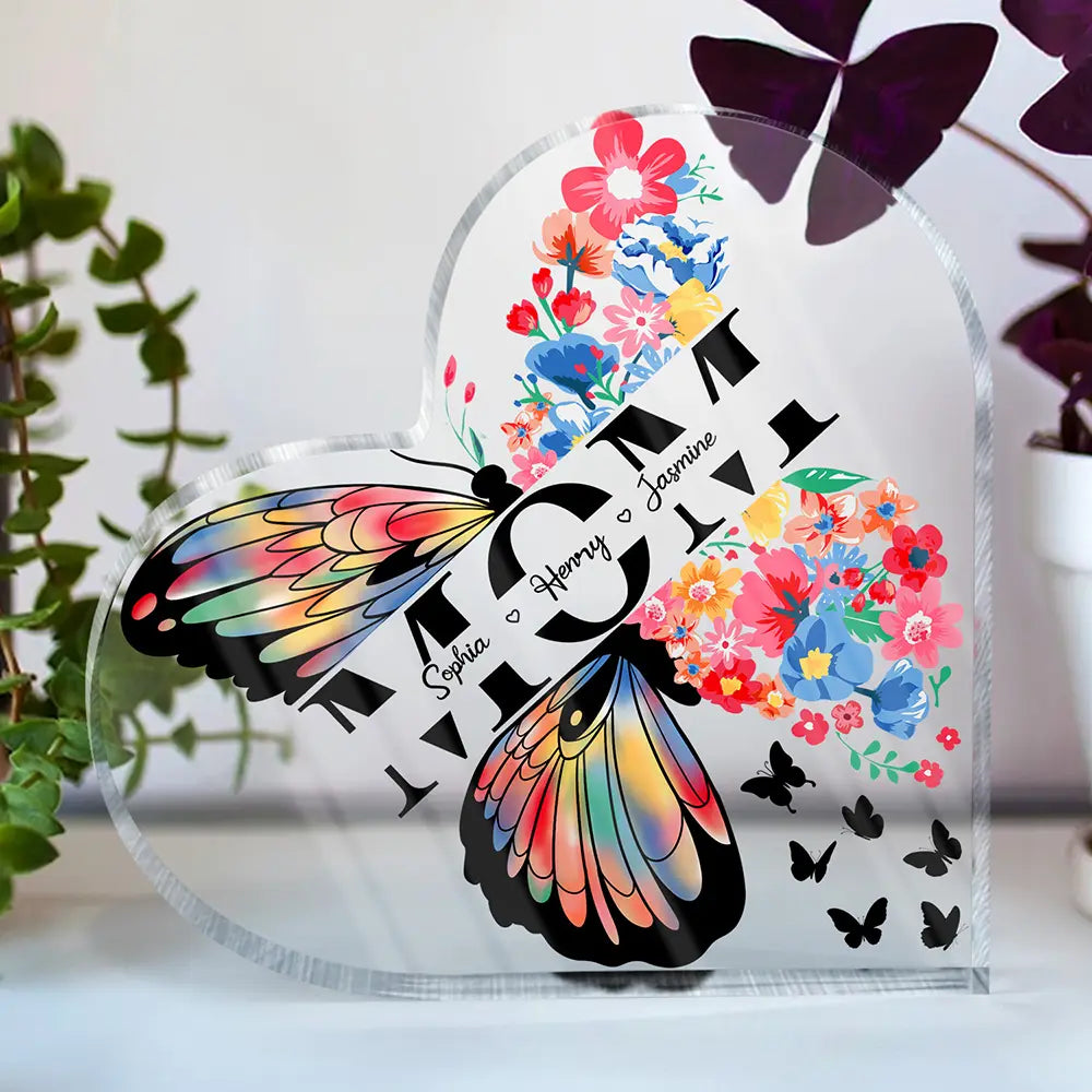 Maman, nous t'aimons - Plaque acrylique personnalisée en forme de cœur