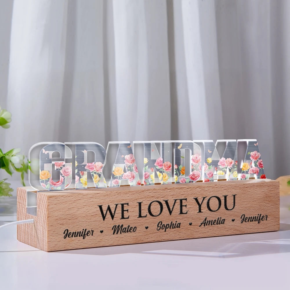 Gift For Mother, Mom - Children, Happy - Mom We Love You Birth Month Flower - Personalized Custom Shaped LED Light