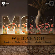 Gift For Mother, Mom - Children, Happy - Mom We Love You Birth Month Flower - Personalized Custom Shaped LED Light