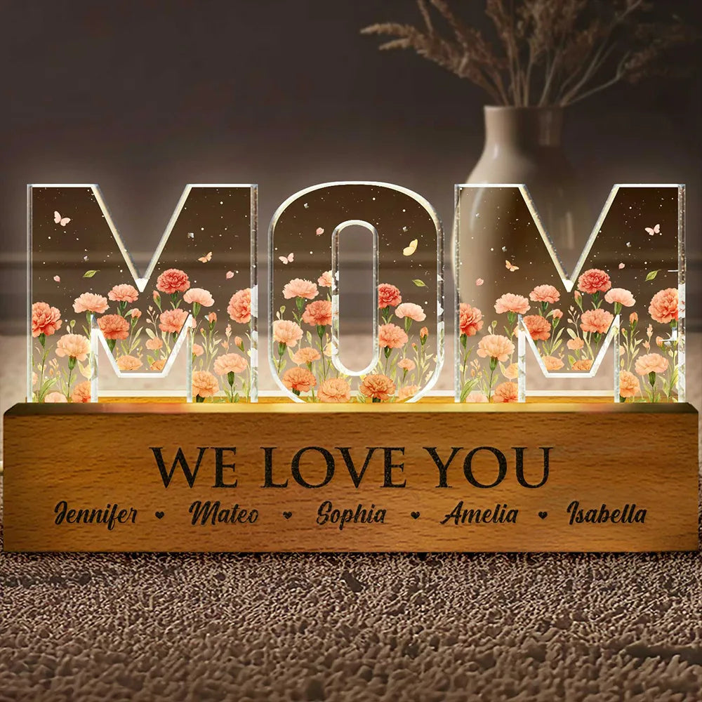 Gift For Mother, Mom - Children, Happy - Mom We Love You Birth Month Flower - Personalized Custom Shaped LED Light
