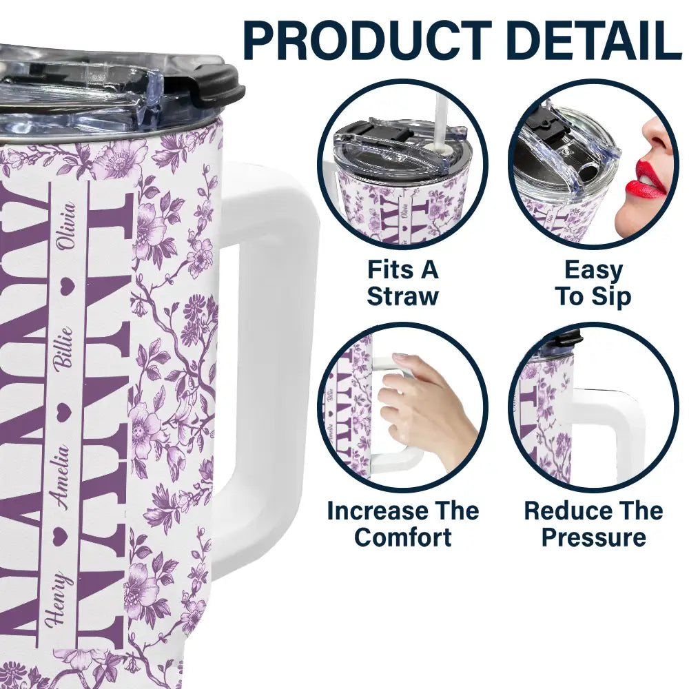 Gift For Mother, Gift For Grandma, Happy - Mom We Love You Toile De Jouy Pattern - Personalized 40oz Tumbler With Straw