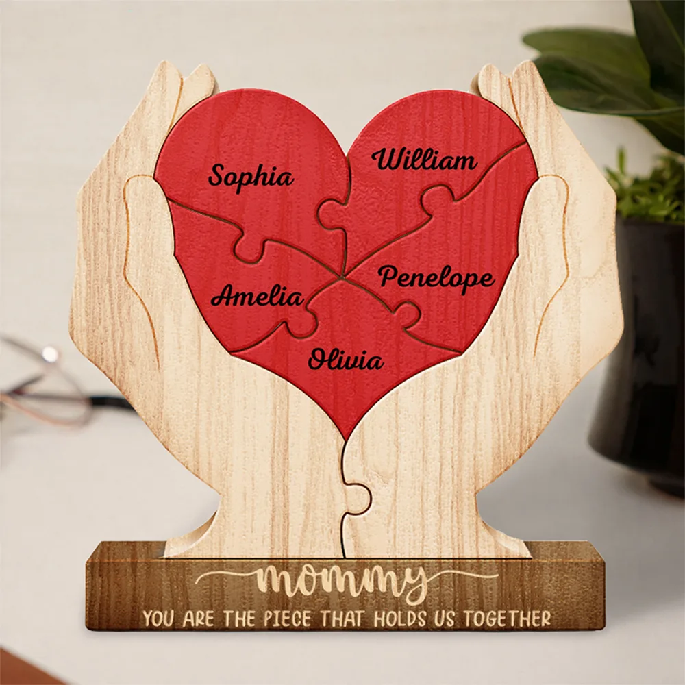 Mom You Are The Piece That Hold Us Together - Personalized Custom Shaped Wooden Puzzle