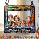 Mom & Children Sitting Window 3D Effect - Personalized Window Hanging Suncatcher Ornament