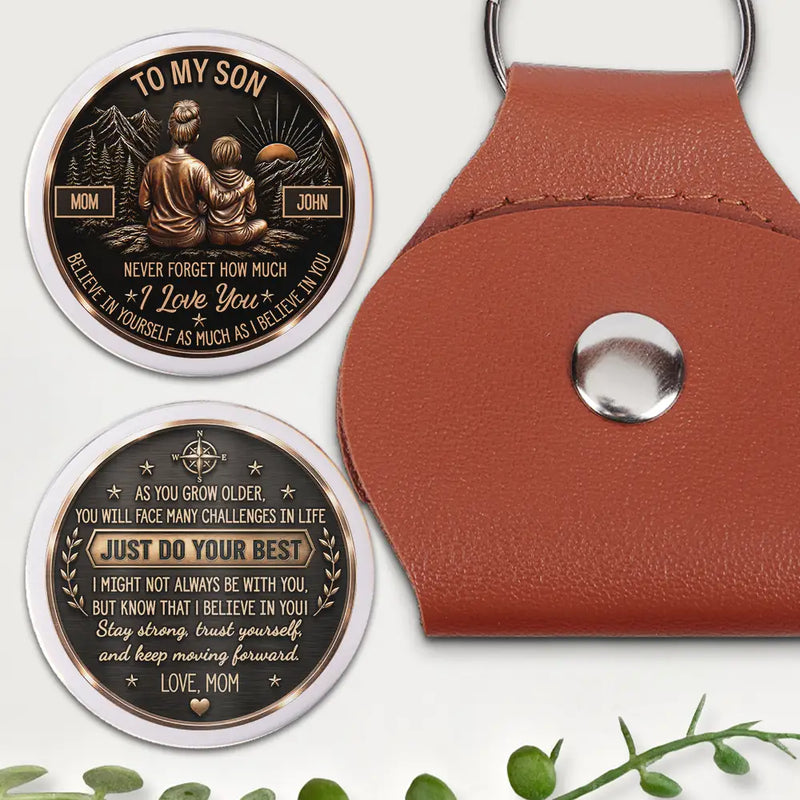 Top Market,Gift For Children,Inspirational,Gift For Mother,Mom - Daughter (Adult),Gift For Daughter,Vector - Mom & Daughter Son Just Do Your Best - Personalized Leather Pocket Hug
