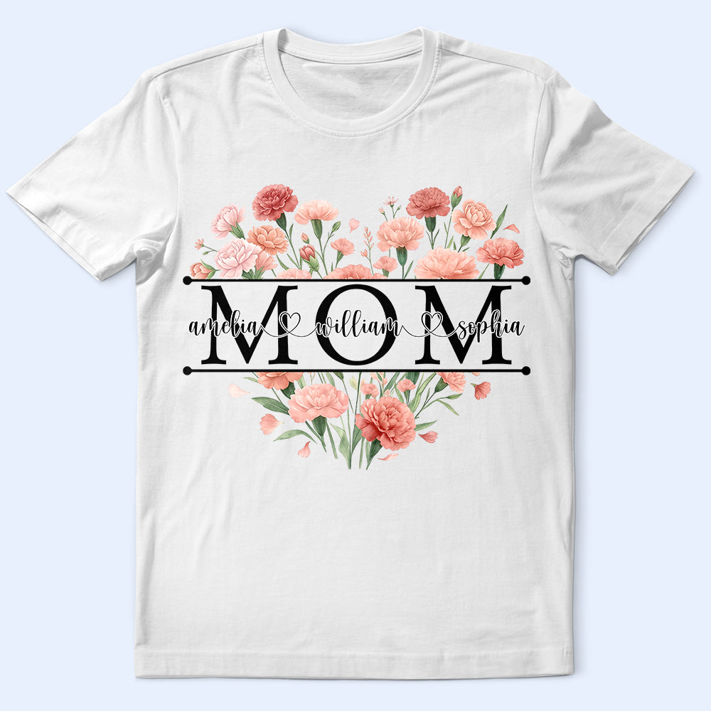 Gift For Mother,Gift For Grandma,Gift For Wife,Happy,Non-Eng,Icon - Mom Grandma Birth Flower Heart - Personalized T Shirt