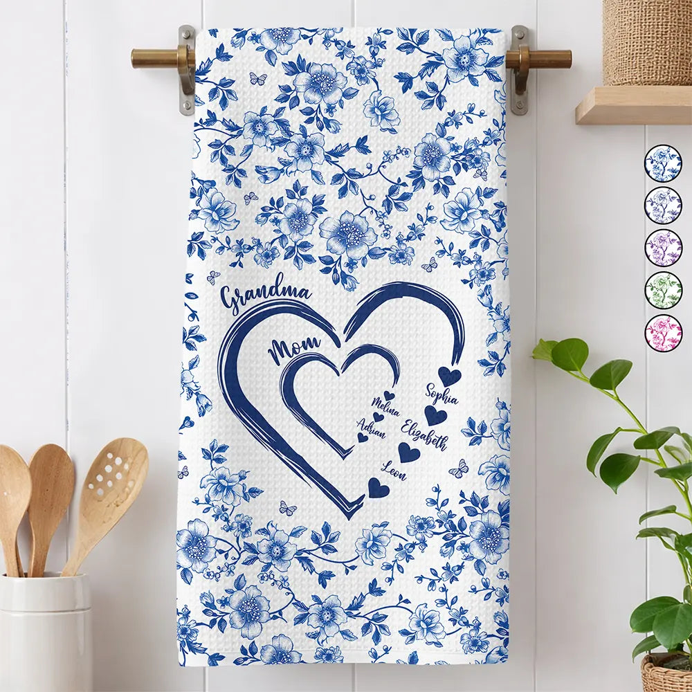 Gift For Wife,Gift For Mother,Gift For Grandma,Love,Family,Non-Eng,Icon - Mom Grandma Sweethearts Toile - Personalized Kitchen Towel