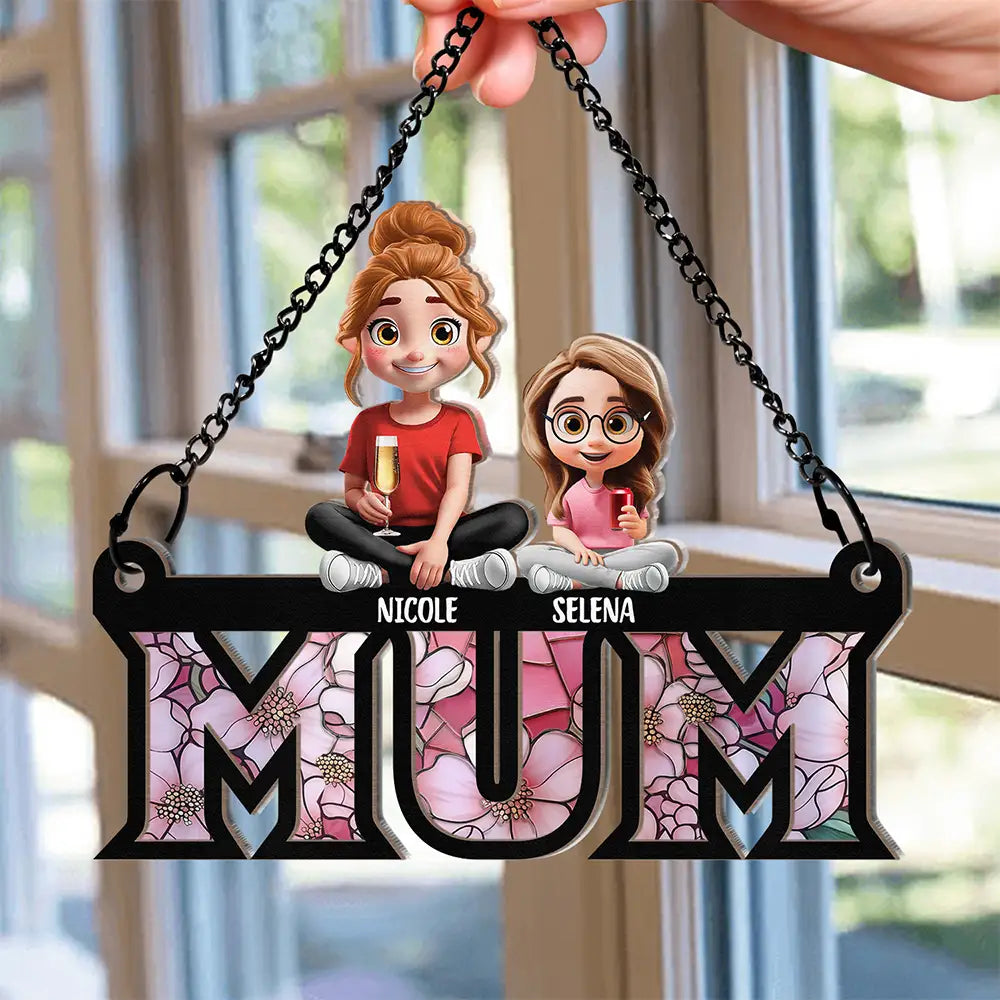 Mom Nana Sitting With Children - Personalized Window Hanging Suncatcher Ornament