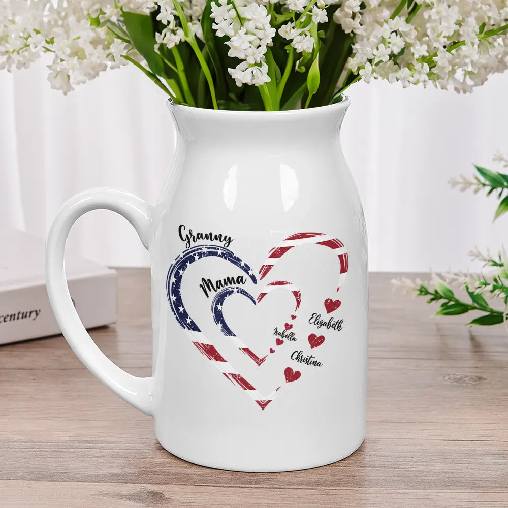 Gift For Mother, Gift For Grandma, Love, Gift For Wife, Independence Day - Mom's Grandma's Sweethearts Independence Day - Personalized Ceramic Flower Vase