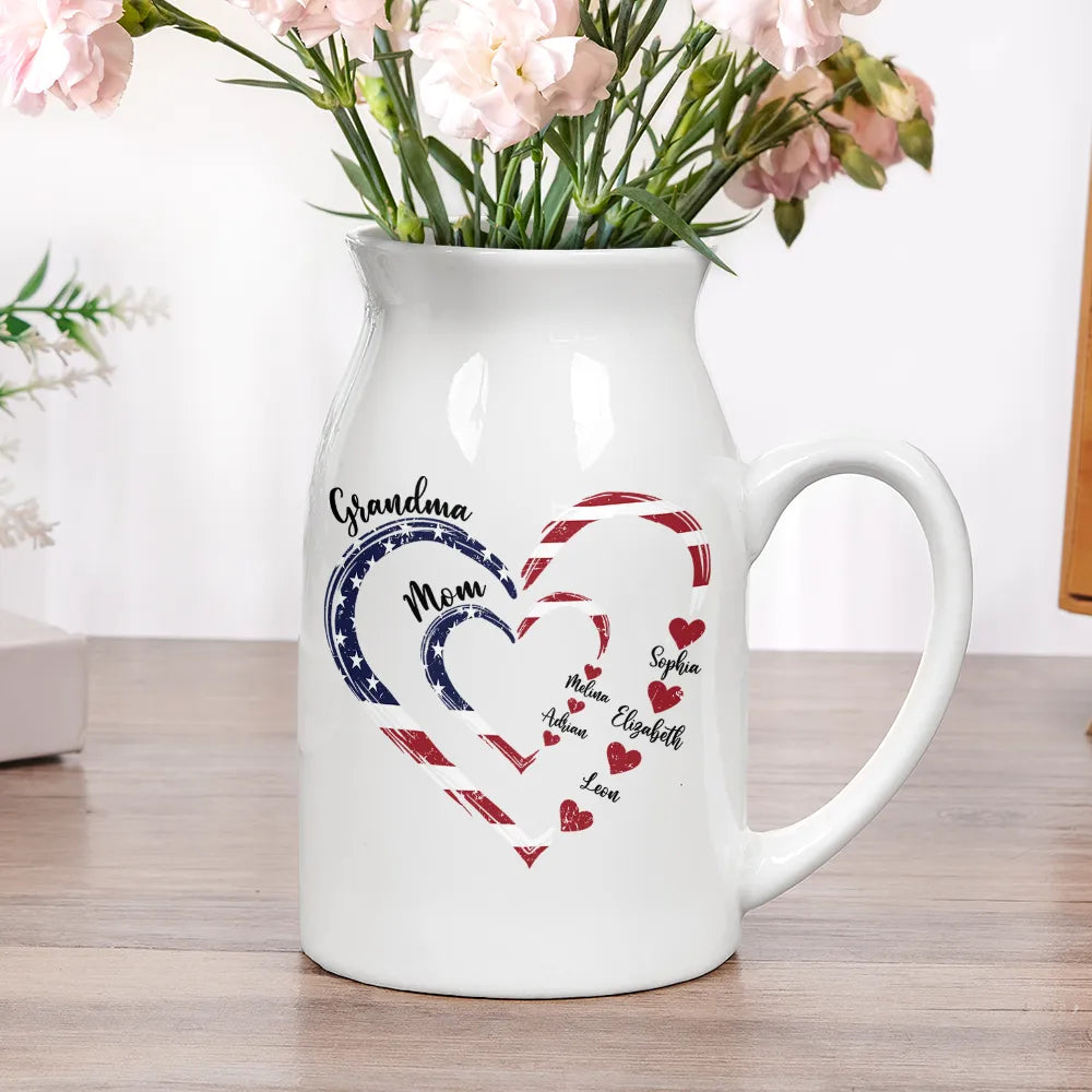 Gift For Mother, Gift For Grandma, Love, Gift For Wife, Independence Day - Mom's Grandma's Sweethearts Independence Day - Personalized Ceramic Flower Vase
