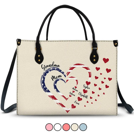 Mom's Grandma's Sweethearts Independence Day - Personalized Leather Bag