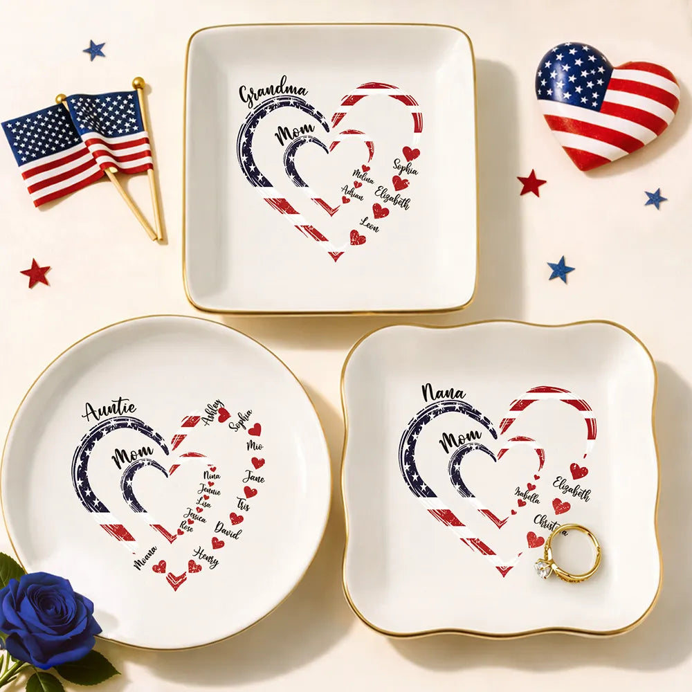 Gift For Mother,Gift For Grandma,Gift For Wife,Independence Day,Happy - Mom's Grandma's Sweethearts Independence Day - Personalized Ring Dish