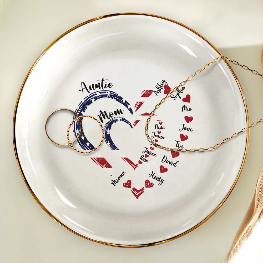 Gift For Mother,Gift For Grandma,Gift For Wife,Independence Day,Happy - Mom's Grandma's Sweethearts Independence Day - Personalized Ring Dish