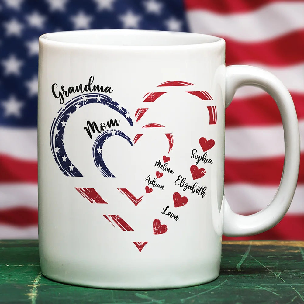 Gift For Mother,Gift For Grandma,Love,Gift For Wife,Independence Day - Mom's Grandma's Sweethearts Independence Day - Personalized White Edge-to-Edge Mug
