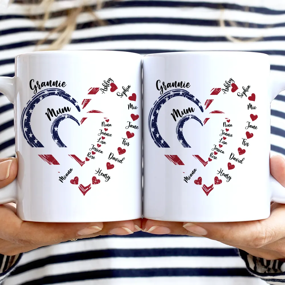 Gift For Mother,Gift For Grandma,Love,Gift For Wife,Independence Day - Mom's Grandma's Sweethearts Independence Day - Personalized White Edge-to-Edge Mug