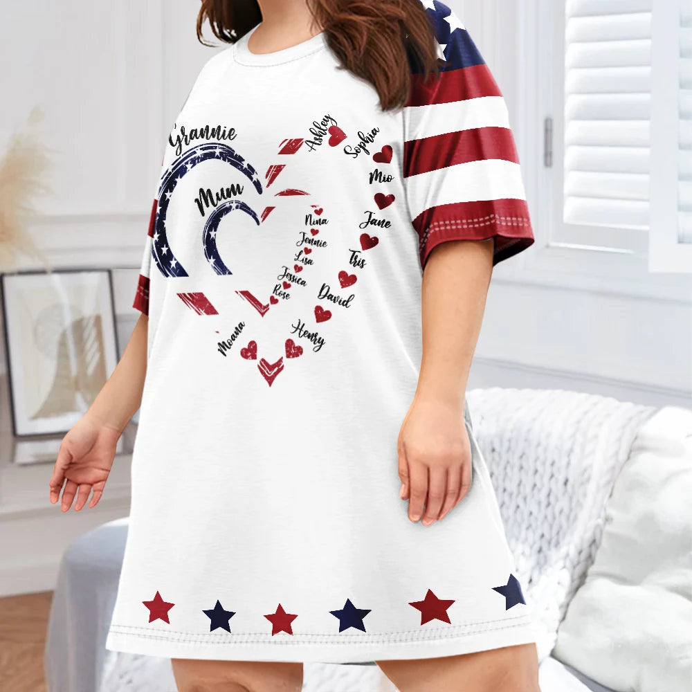 Gift For Mother,Gift For Grandma,Gift For Wife,Independence Day,Happy - Mom's Grandma's Sweethearts Independence Day - Personalized Women's Sleep Tee