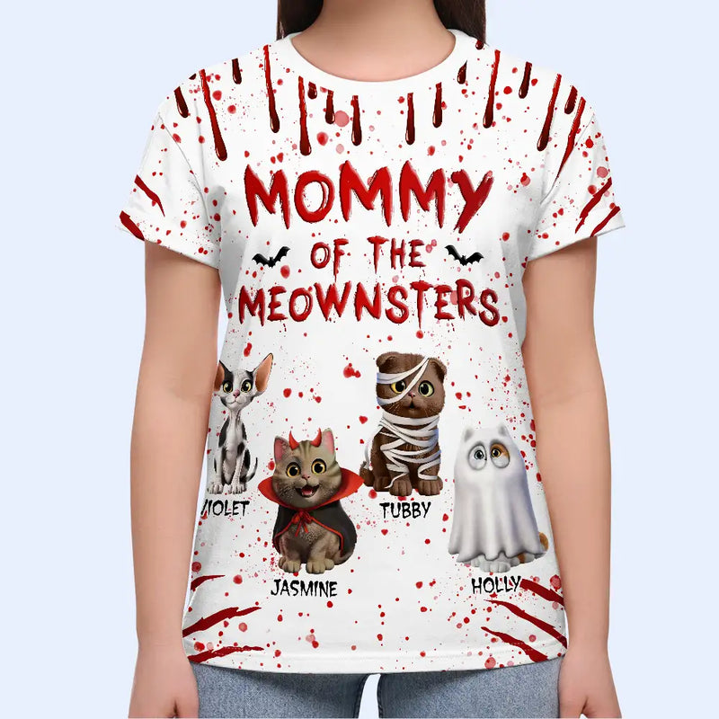 Pet Lovers, Pet Mom, Pet Dad, Cat Lovers, Cat Mom, Cat Dad, Halloween, Happy - Mommy Daddy Of The Meownsters - Personalized Full Print T Shirt
