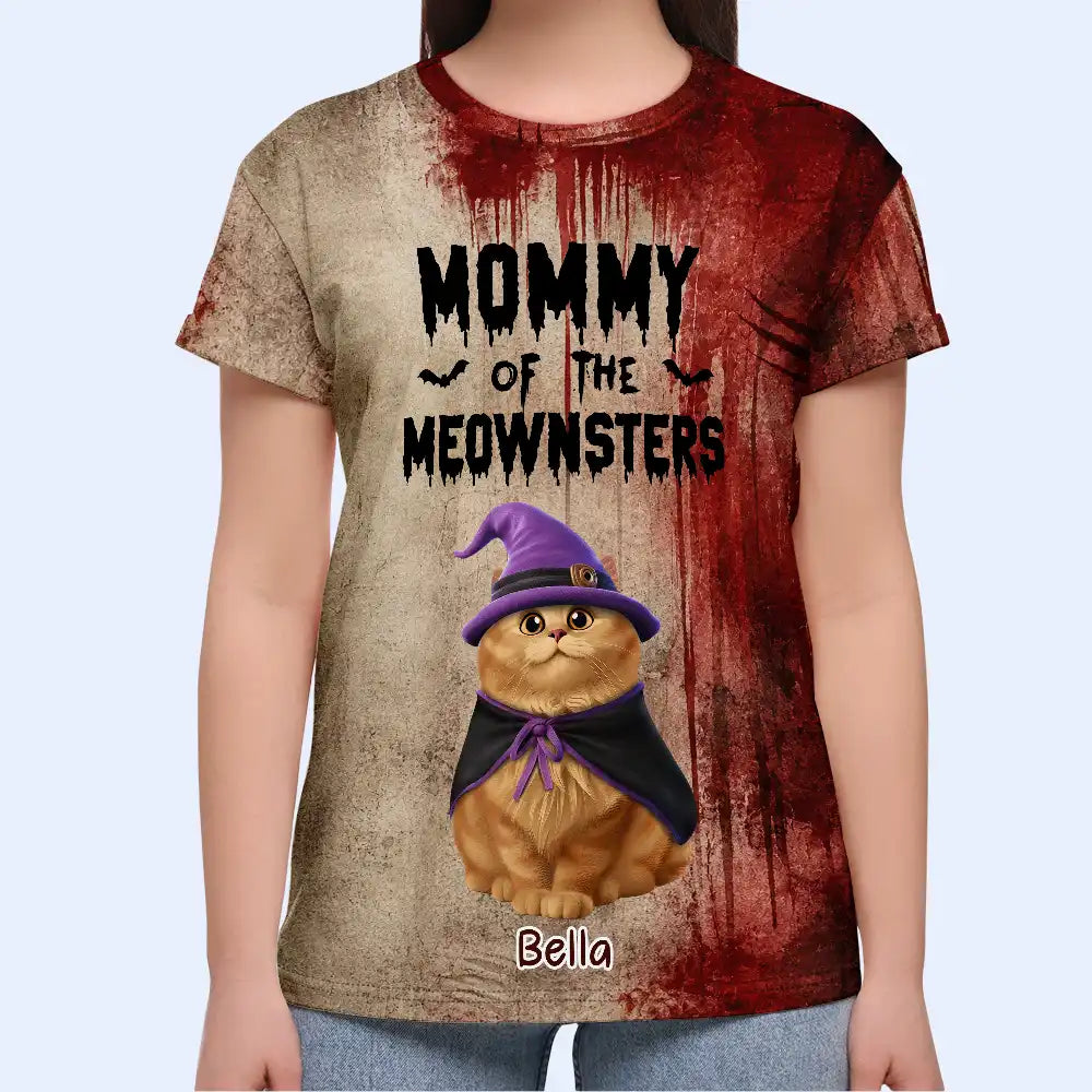 Cat Lovers,Humorous,Halloween,Pet Lovers,Vector - Mommy Of The Meowsters Cat Lovers Halloween - Personalized Full Print T Shirt