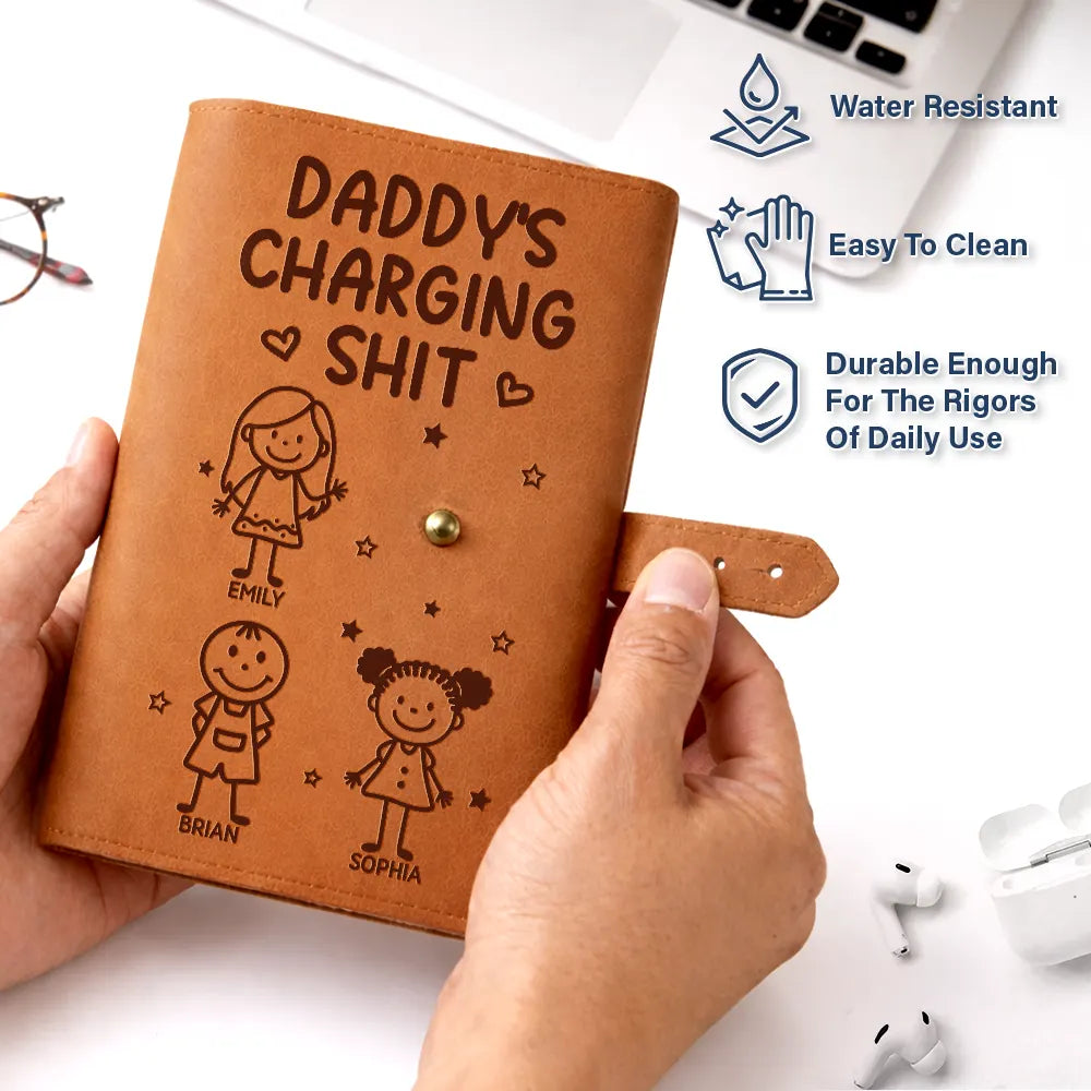 Gift For Kids,Grandma - Grandkids,Gift For Grandkids,Dad - Children,Mom - Children,Easter,Happy - Mommy's Daddy's Charging Sh*t - Personalized Leather Cable Bag