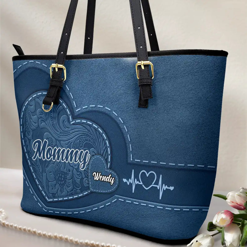 Gift For Mother, Gift For Grandma, Grandma - Grandkids, Happy - Mommy's Little Sweethearts - Personalized Leather Tote Bag