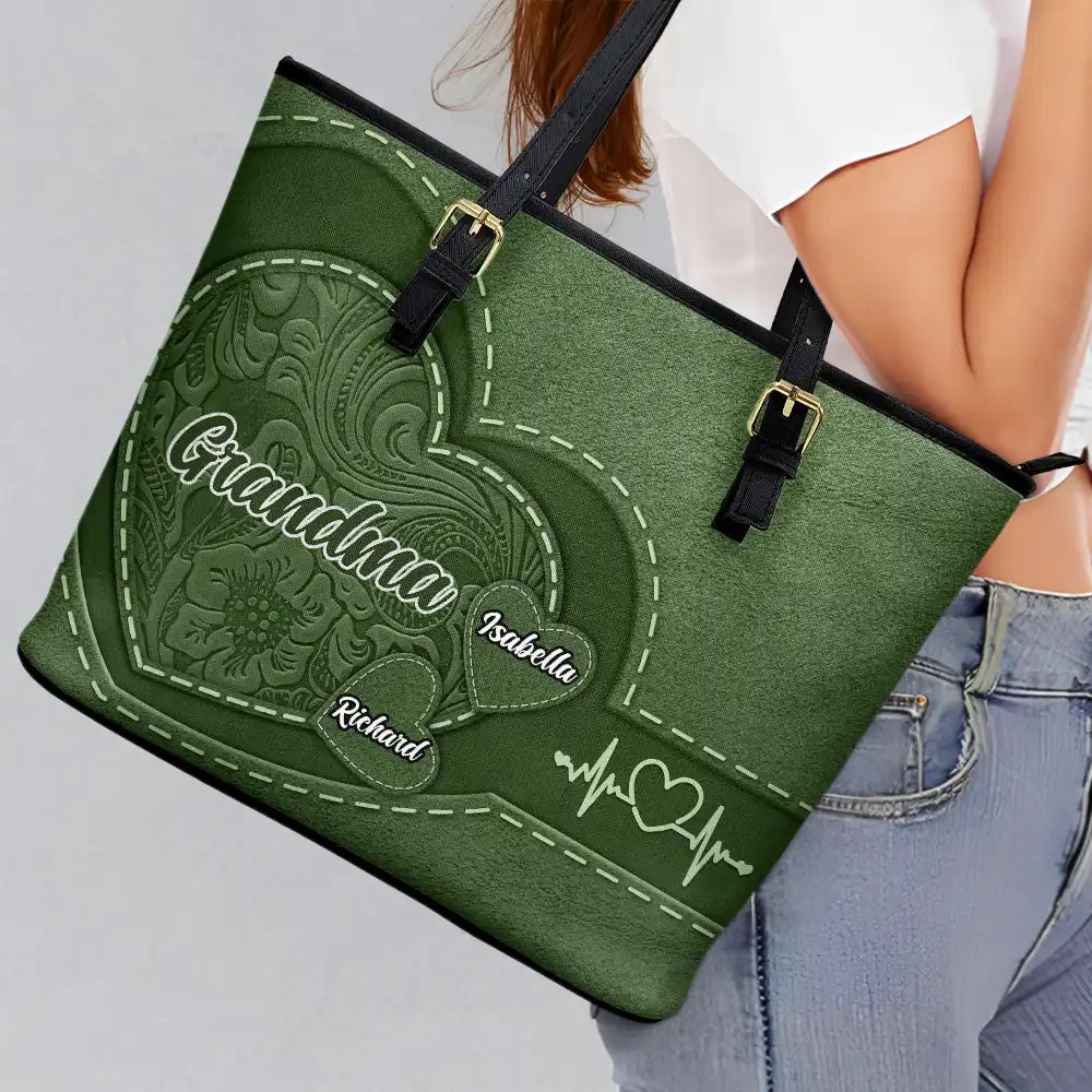 Gift For Mother, Gift For Grandma, Grandma - Grandkids, Happy - Mommy's Little Sweethearts - Personalized Leather Tote Bag