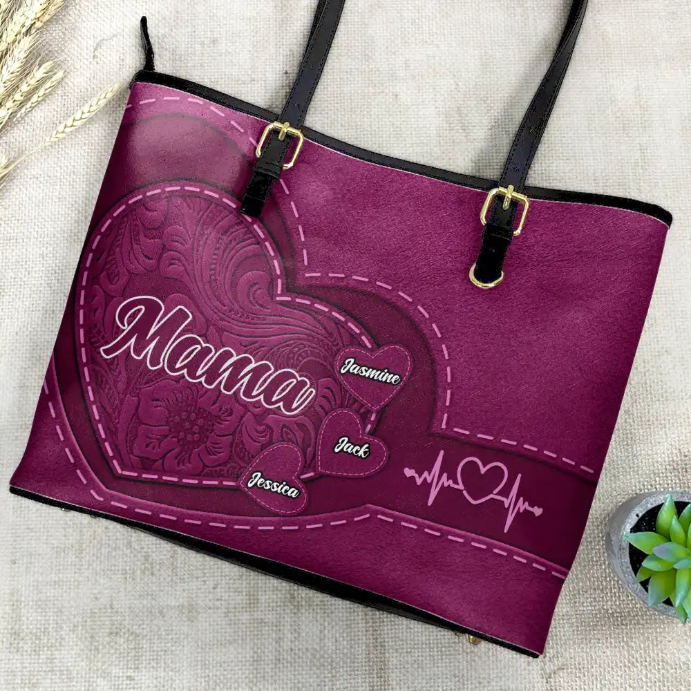 Gift For Mother, Gift For Grandma, Grandma - Grandkids, Happy - Mommy's Little Sweethearts - Personalized Leather Tote Bag