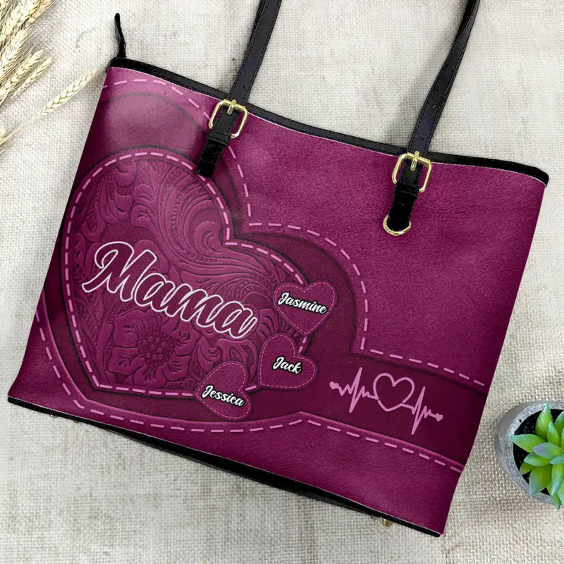 Gift For Mother, Gift For Grandma, Grandma - Grandkids, Happy - Mommy's Little Sweethearts - Personalized Leather Tote Bag