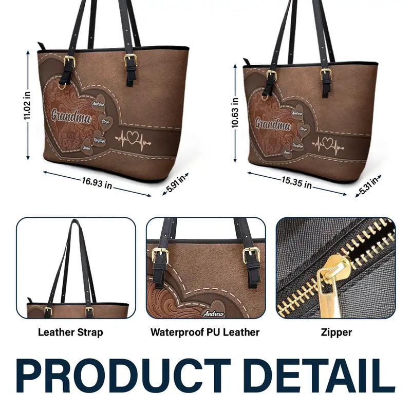 Gift For Mother, Gift For Grandma, Grandma - Grandkids, Happy - Mommy's Little Sweethearts - Personalized Leather Tote Bag