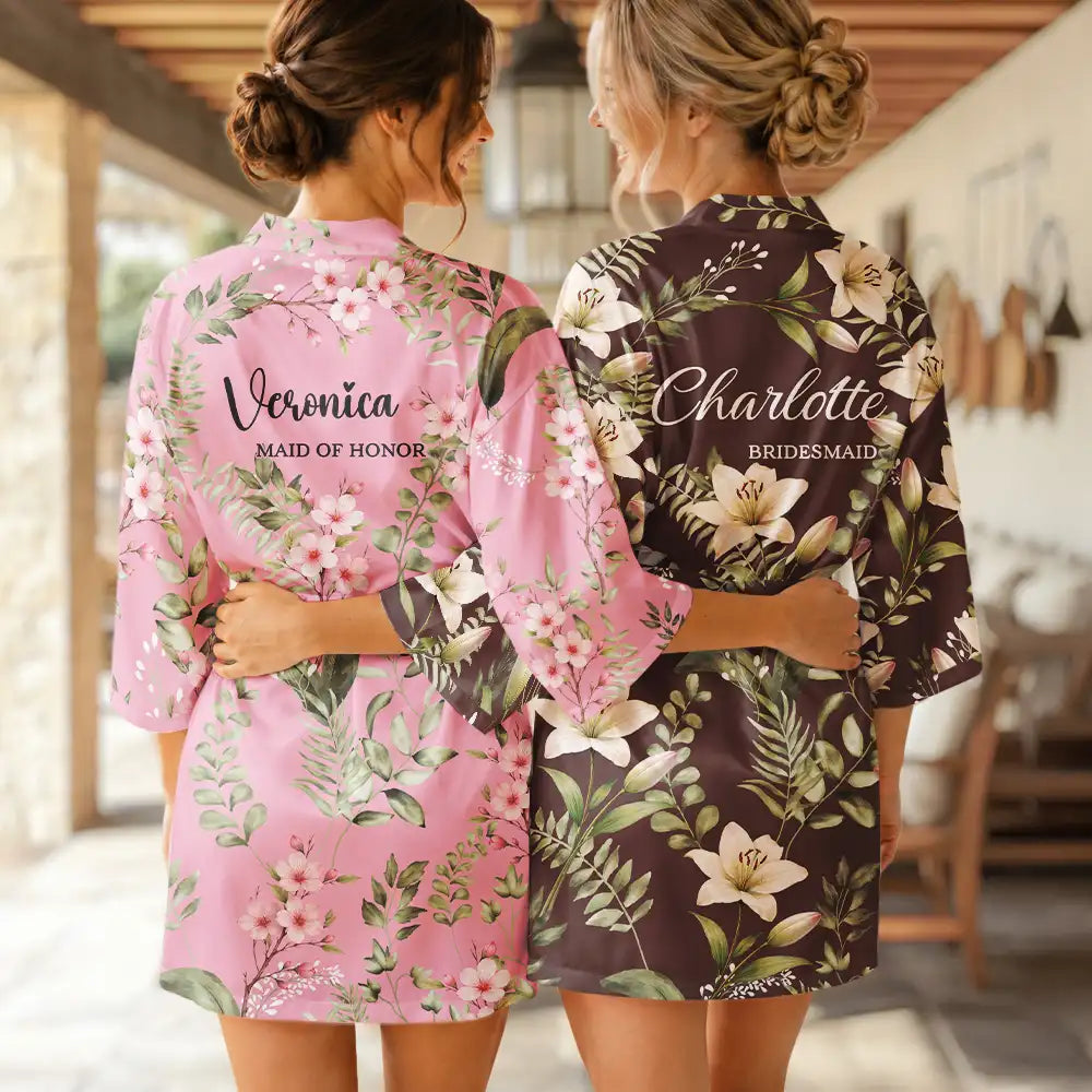 Confident, Bachelorette, Gift For Yourself, Gift For Women, Icon, Monogram - Monogram Birth Flower Bride, Bridesmaids, Mom, Daughter, Bachelorette - Personalized Satin Robe
