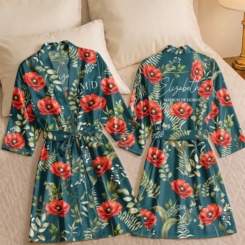 Confident, Bachelorette, Gift For Yourself, Gift For Women, Icon, Monogram - Monogram Birth Flower Bride, Bridesmaids, Mom, Daughter, Bachelorette - Personalized Satin Robe