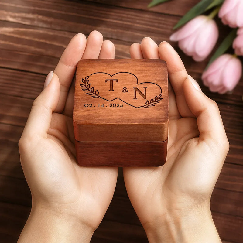 Gift For Couples, Gift For Husband, Gift For Wife, Gift For Boyfriend, Gift For Girlfriend, LGBT, Love, Wedding, Wedding Anniversary, Married - Monogram Couple's Names - Personalized Wooden Accordion Photo Box