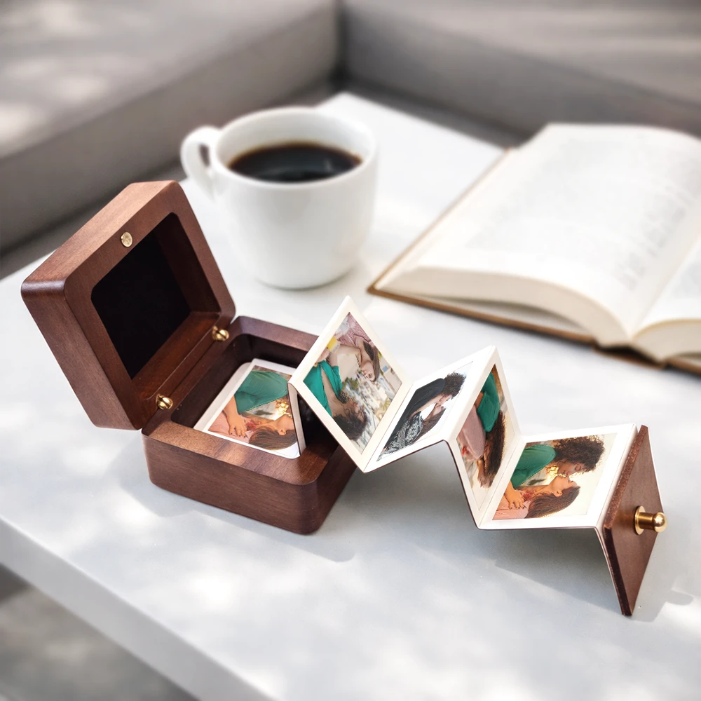 Gift For Couples, Gift For Husband, Gift For Wife, Gift For Boyfriend, Gift For Girlfriend, LGBT, Love, Wedding, Wedding Anniversary, Married - Monogram Couple's Names - Personalized Wooden Accordion Photo Box