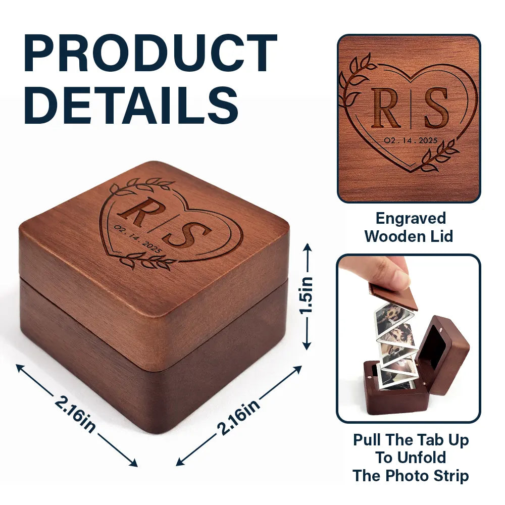 Gift For Couples, Gift For Husband, Gift For Wife, Gift For Boyfriend, Gift For Girlfriend, LGBT, Love, Wedding, Wedding Anniversary, Married - Monogram Couple's Names - Personalized Wooden Accordion Photo Box