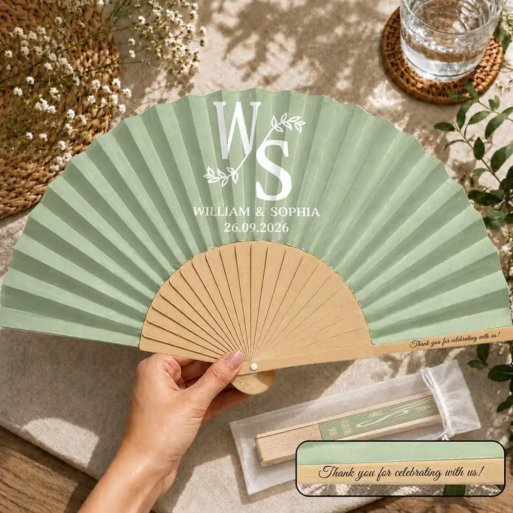 Grateful,Gift For Bestie,Wedding,Monogram - Monogram Couple's Names Wedding - Personalized Hand Folding Fans