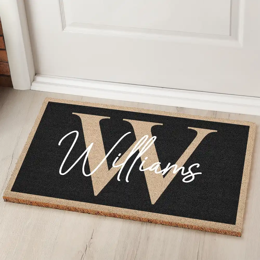 Family, Parents, Gift For Kids, Happy - Monogram Family Name - Personalized Coconut Doormat