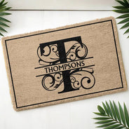 Family, Parents, Gift For Kids, Happy - Monogram Family Name - Personalized Coconut Doormat