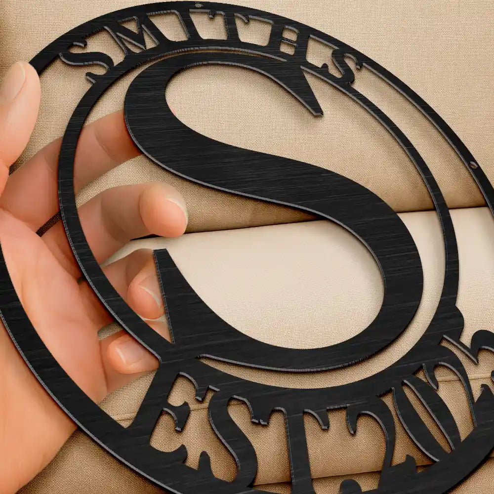 Happy,Family,Parents,Gift For Grandparents - Monogram Family Name - Personalized Cutout Metal Sign