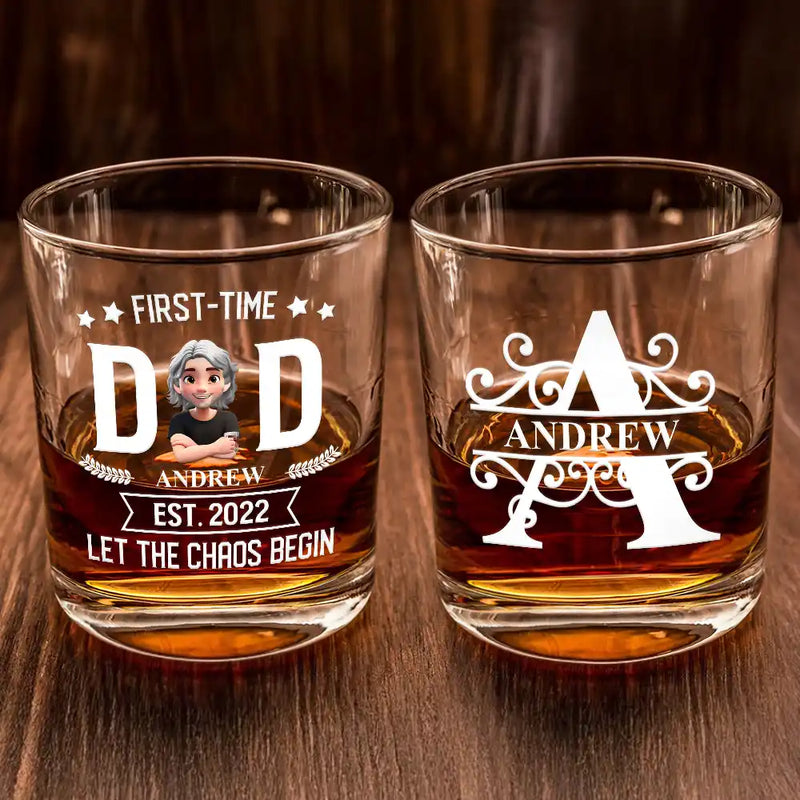 Gift For Husband, Gift For Yourself, Gift For Father, New Dad, New baby, Happy, Funny - Monogram First Time Dad Est - Personalized Whiskey Glass