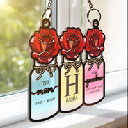 Gift For Mother,Gift For Grandma,Love - Monogram Flower Jar First Mom Now Grandma - Personalized Window Hanging Suncatcher Ornament