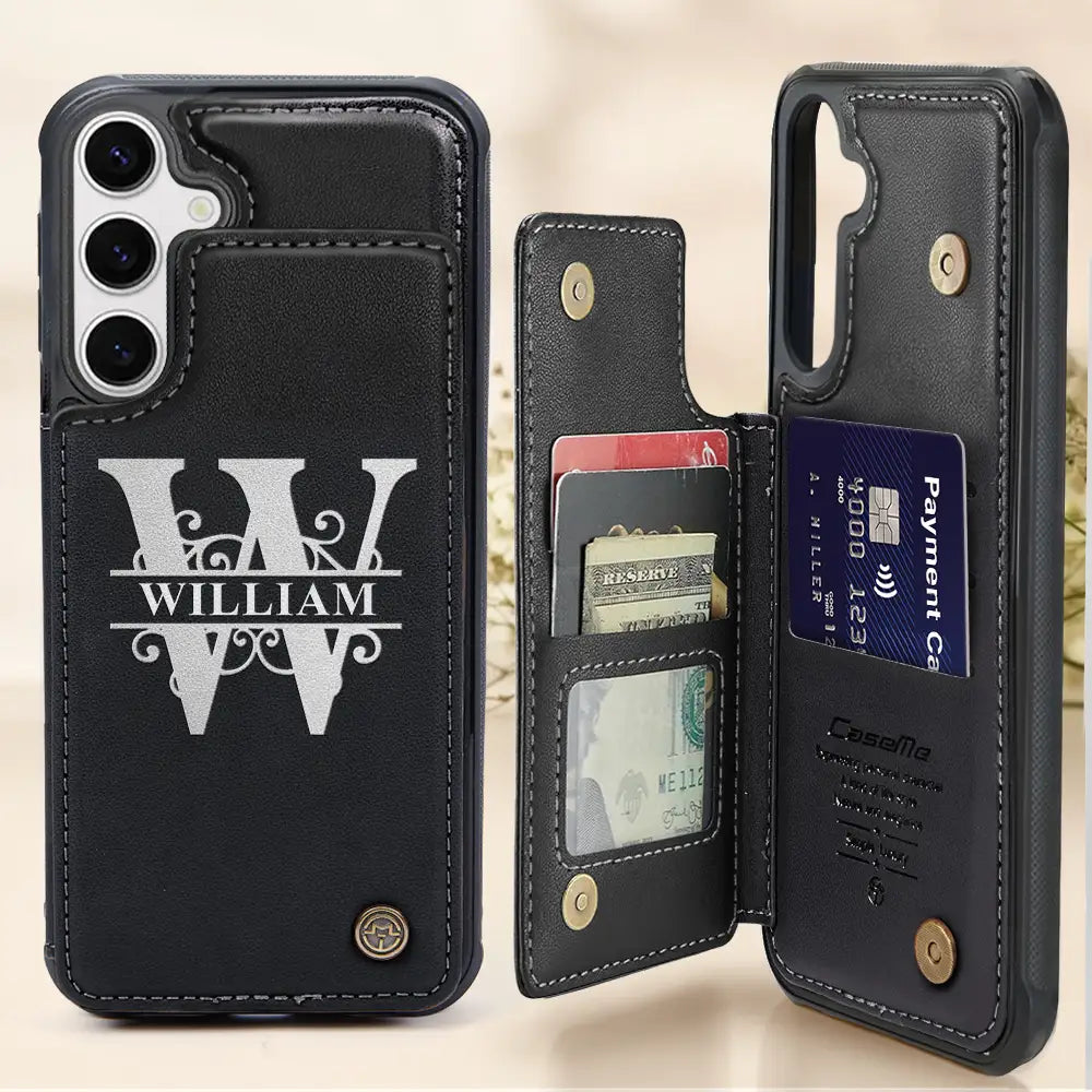 Gift For Yourself,Gift For Women,Gift For Men,Happy - Monogram Initial - Personalized Leather Flip Wallet Phone Case